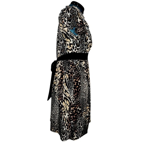 Helene Blake Womens L Leopard Print Short Sleeve Ruffle Neck Tie A Line … - Picture 4 of 5